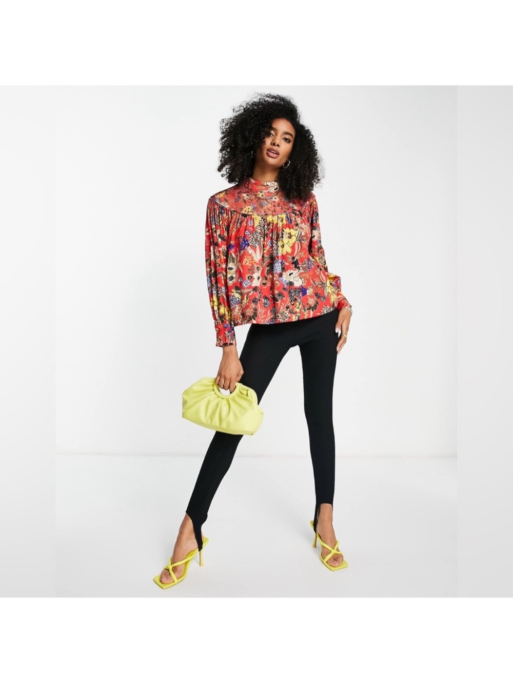 French Connection Red Floral High-Neck Blouse